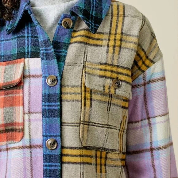 MYSTREE MIXED PLAID COLOR BLOCK LONG JACKET - Picture 7 of 7